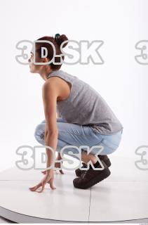 Kneeling photo references of Molly blue jeans womna singlet 0003